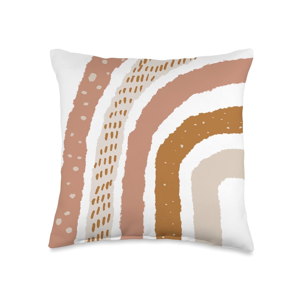 1597 Half Boho Rainbow Beige Terracotta Bohemian Aesthetic Throw Pillow